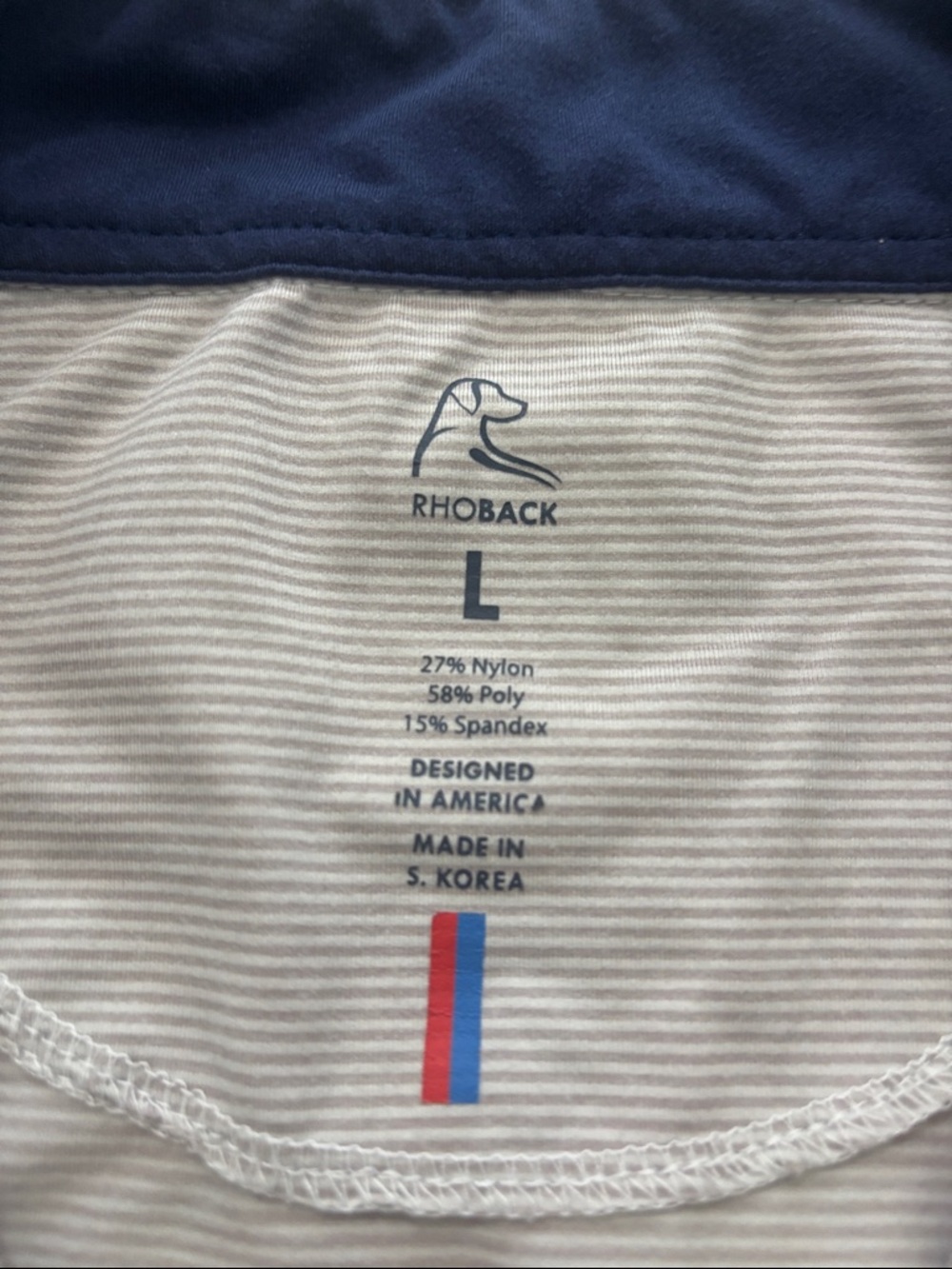 Mens Rhoback 1/4 zip khaki and white stripe pullover with navy details size L - Picture 2 of 3